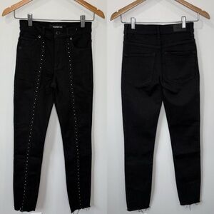 Express Ankle High Rise Stretch Raw Hem Studded Black Jeans (00)